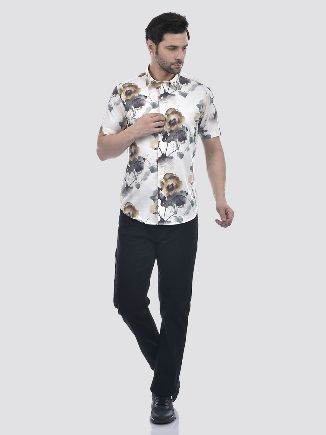 Numero Uno Men Floral Print Cream Shirt